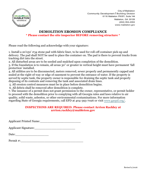 First page of the Demolition Erosion Compliance