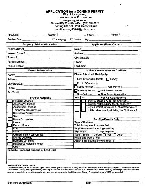 First page of the Application for a Zoning Permit