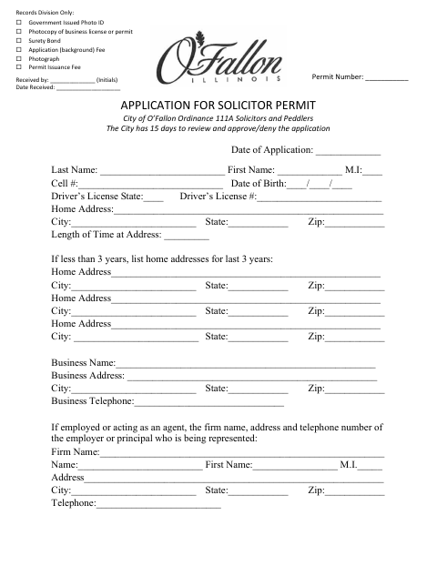 First page of the Application for Solicitor Permit