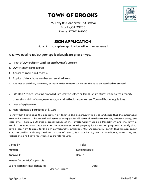 First page of the Sign Application