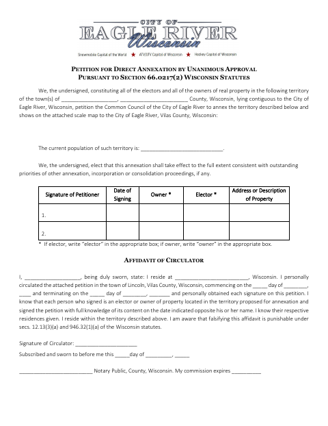First page of the Petition for Direct Annexation by Unanimous Approval