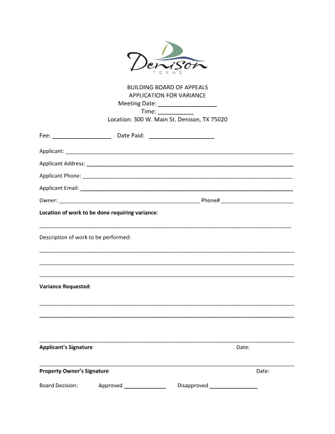 First page of the Building Appeals Board Variance Application