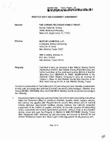 First page of the Right-of-Way And Easement Agreement