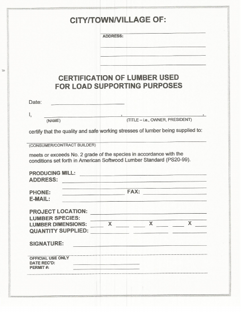 First page of the Rough Cut Lumber Certification