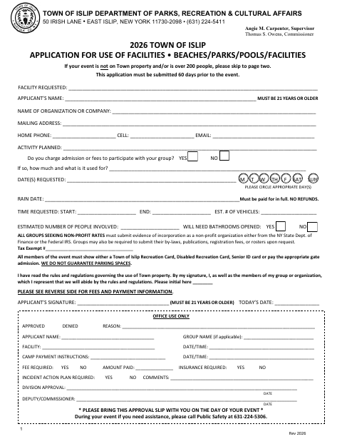 First page of the Carnivals, Circuses & Outdoor Shows Application