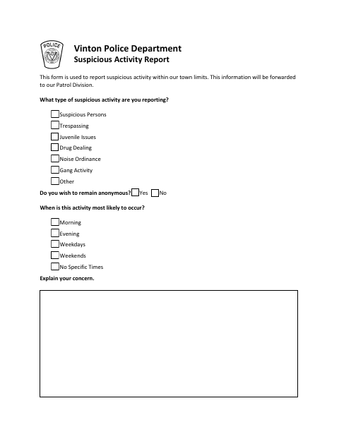 First page of the Suspicious Activity Report