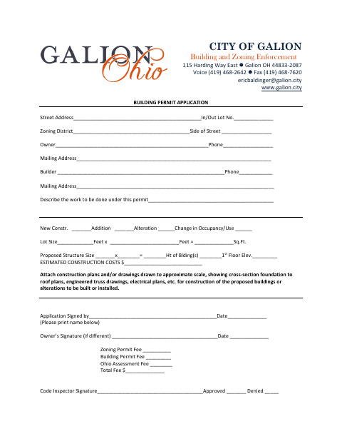 First page of the Building Permit Application