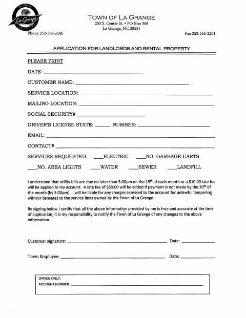 First page of the Application for Landlords and Rental Property