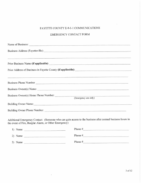 First page of the Fayette County E-9-1-1 Emergency Communication Form