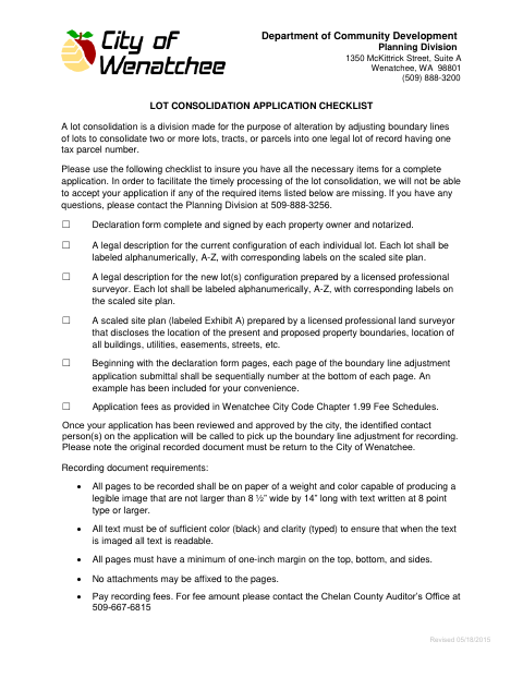First page of the Lot Consolidation Application