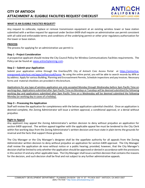 First page of the Eligible Facilities Request Checklist