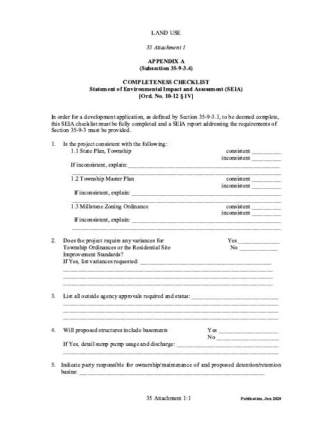 First page of the Statement of Environmental Impact and Assessment Completeness Checklist