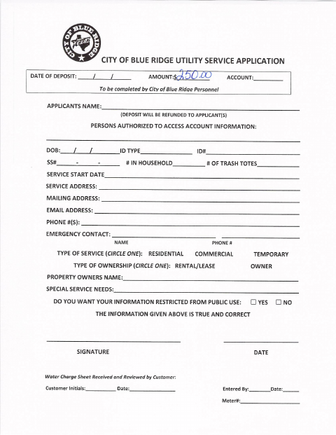 First page of the Water Billing Agreement