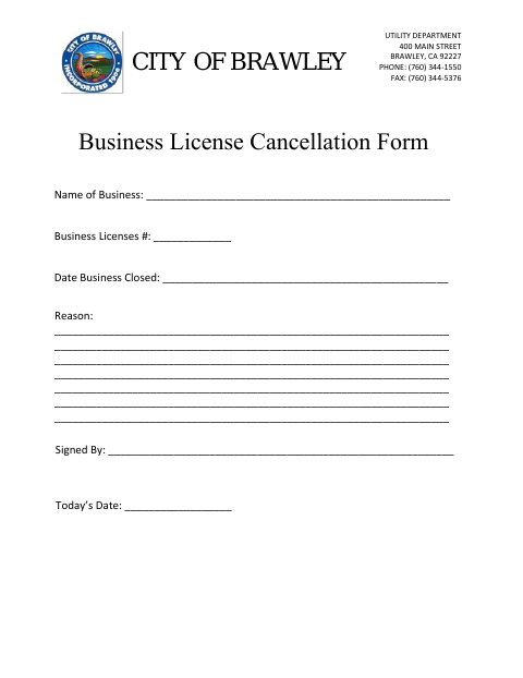 First page of the Business License Cancellation Form