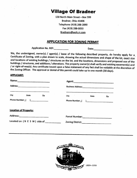 First page of the Application For Zoning Permit