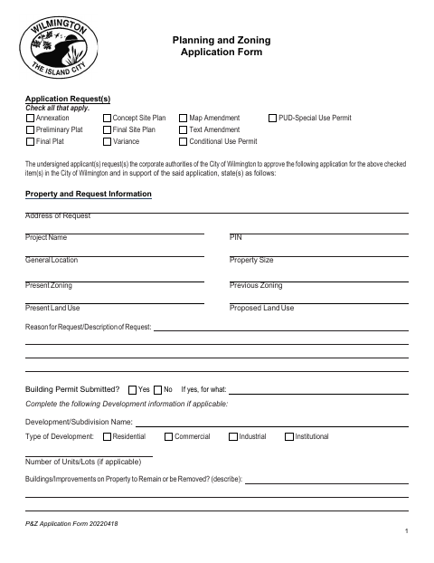 First page of the Planning and Zoning Application