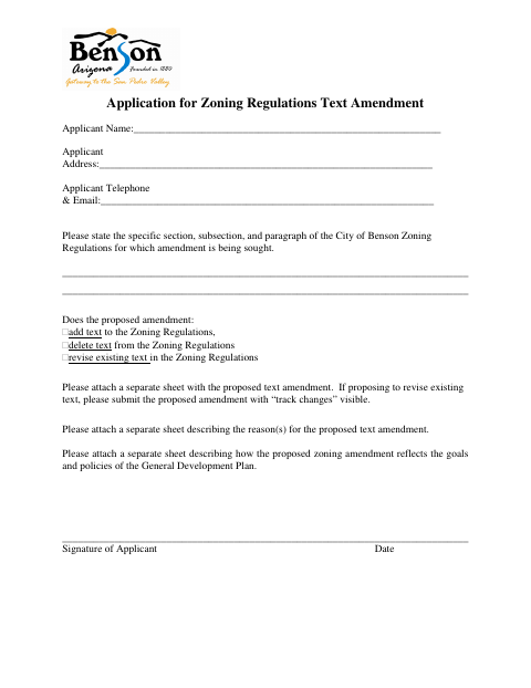 First page of the Application for Zoning Regulations Text Amendment