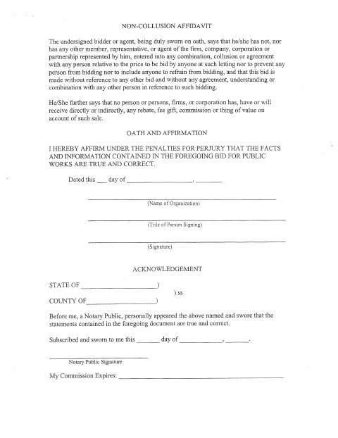 First page of the Non-Collusion Affidavit