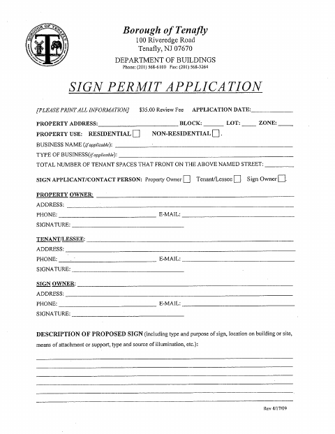 First page of the Sign Permit Application