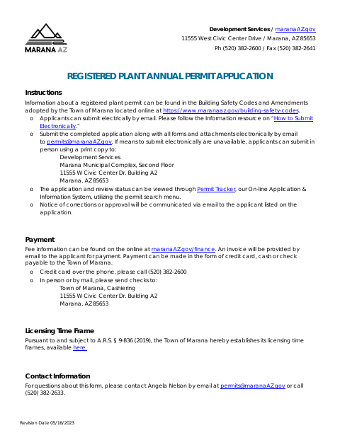 First page of the Registered Plant Annual Permit Application