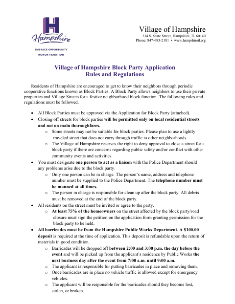 First page of the Block Party Application