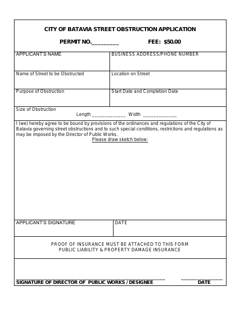 First page of the Street Obstruction Permit Application