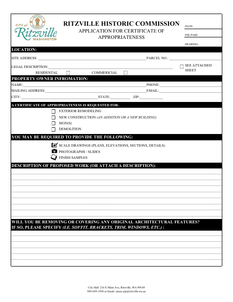 First page of the Application for Certificate of Appropriateness