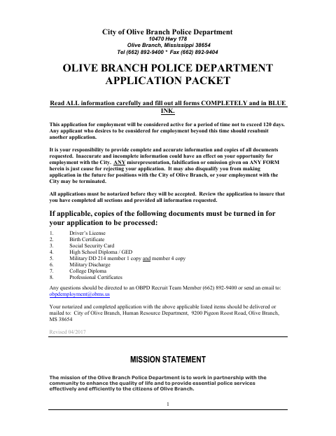 First page of the Police Employment Application