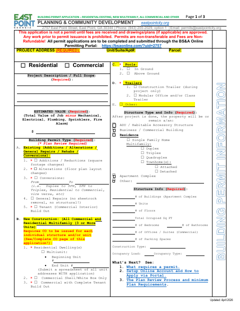 First page of the Building Permit Application