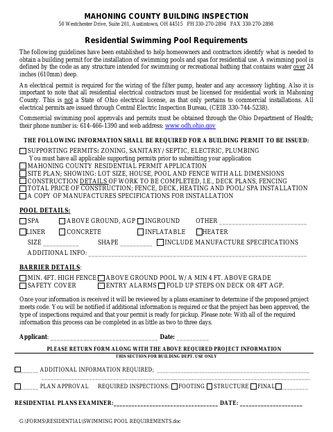 First page of the Residential Swimming Pool Requirements