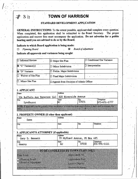 First page of the Standard Development Application