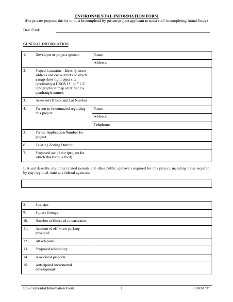 First page of the Environmental Information Form