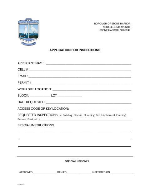 First page of the Application for Inspections