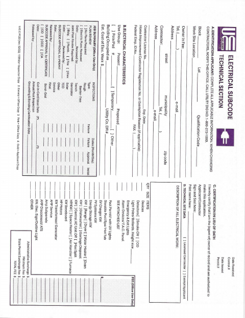 First page of the UCC Electrical Subcode Application