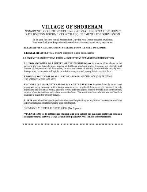 First page of the Rental Registration Permit Application
