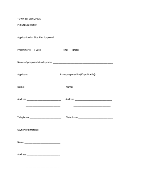 First page of the Site Plan Application