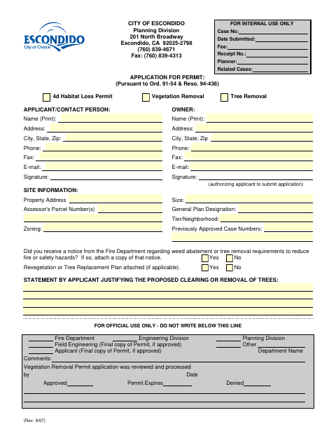 First page of the Vegetation-Tree Removal and 4d Habitat Loss Permit