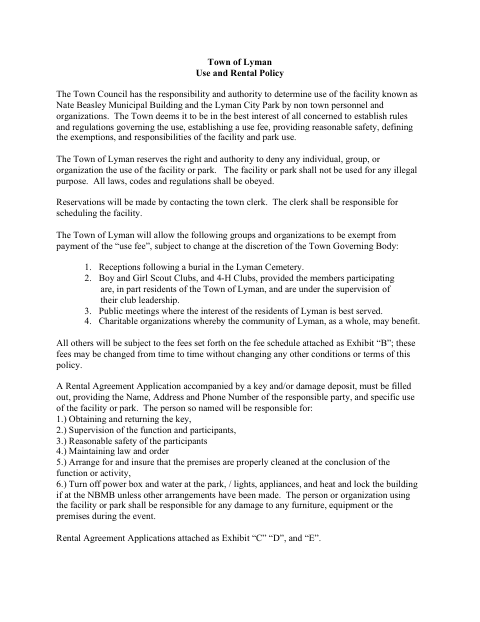 First page of the Nate Beasley Municipal Building and Park Rental Application