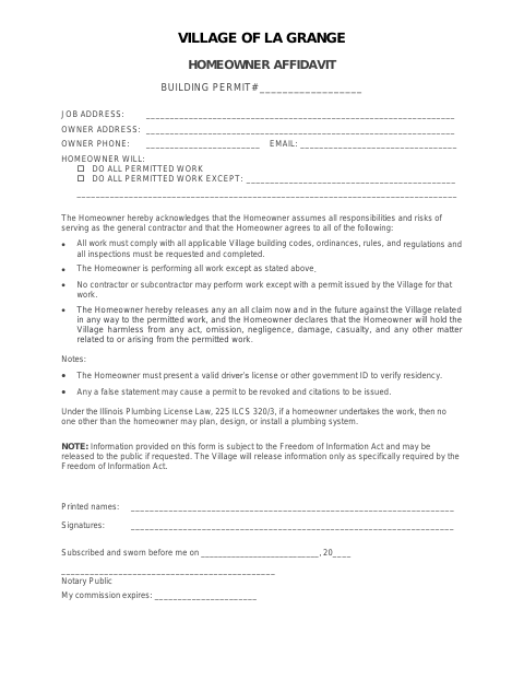 First page of the Homeowner Affidavit