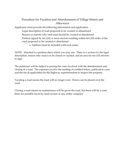First page of the Road Vacation and Abandonment Petition