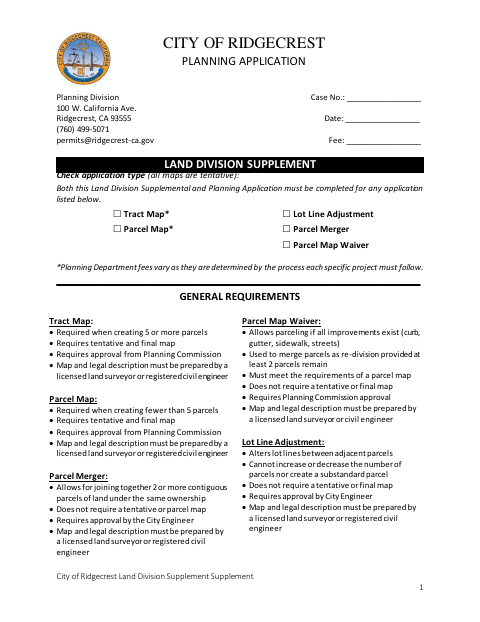 First page of the Land Division Supplement