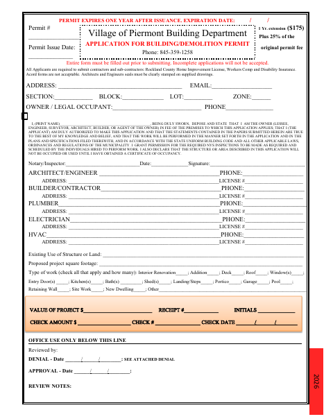 First page of the Building/Demolition Permit Application