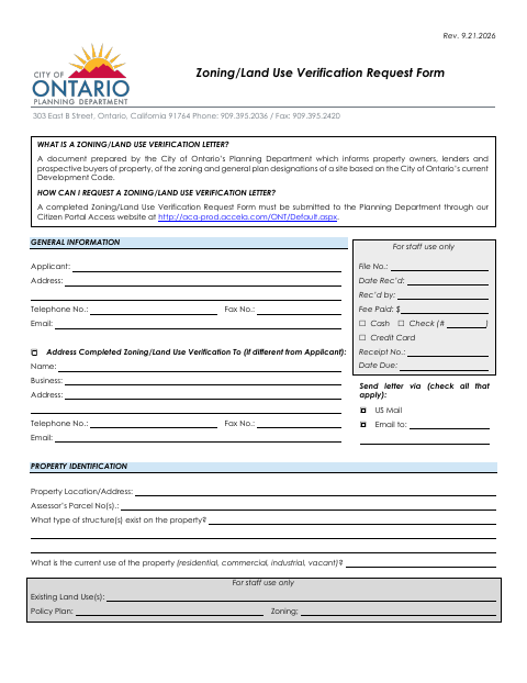 First page of the Zoning/Land Use Verification Request Form