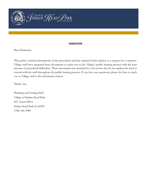 First page of the Zoning Variation Petition Application