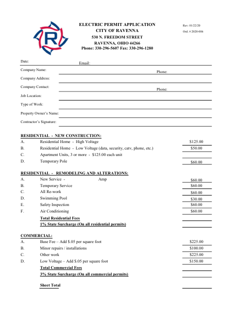First page of the Electric Permit Application