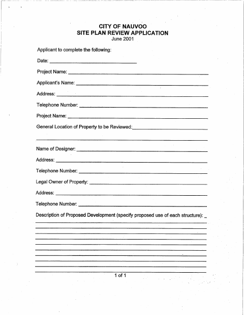 First page of the Site Plan Review Application