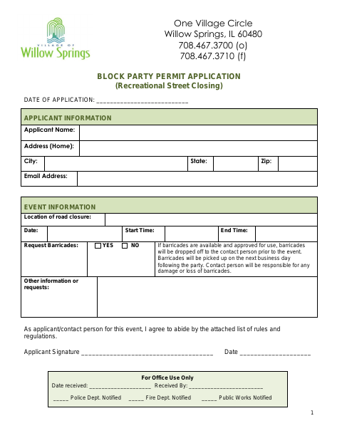 First page of the Block Party Permit Application