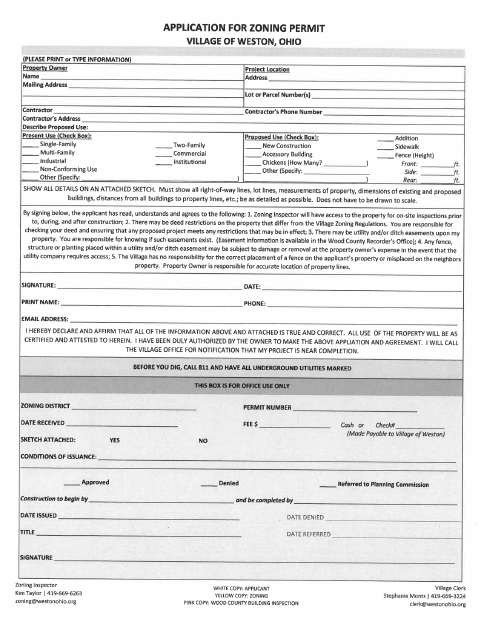 First page of the Zoning Permit Application