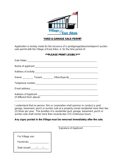 First page of the Yard & Garage Sale Permit