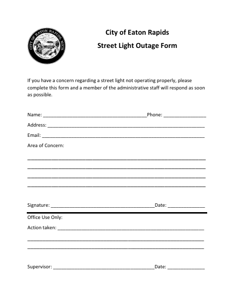 First page of the Street Light Outage Form